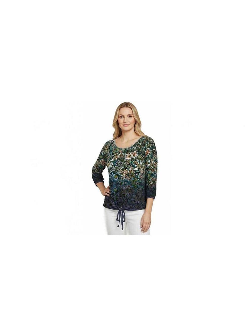 Bohemian Style Paisley Print Top with Crochet Lace Sleeves sz Sml